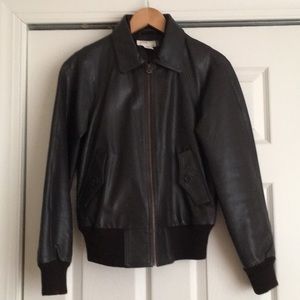 J.Crew dark brown leather bomber jacket S